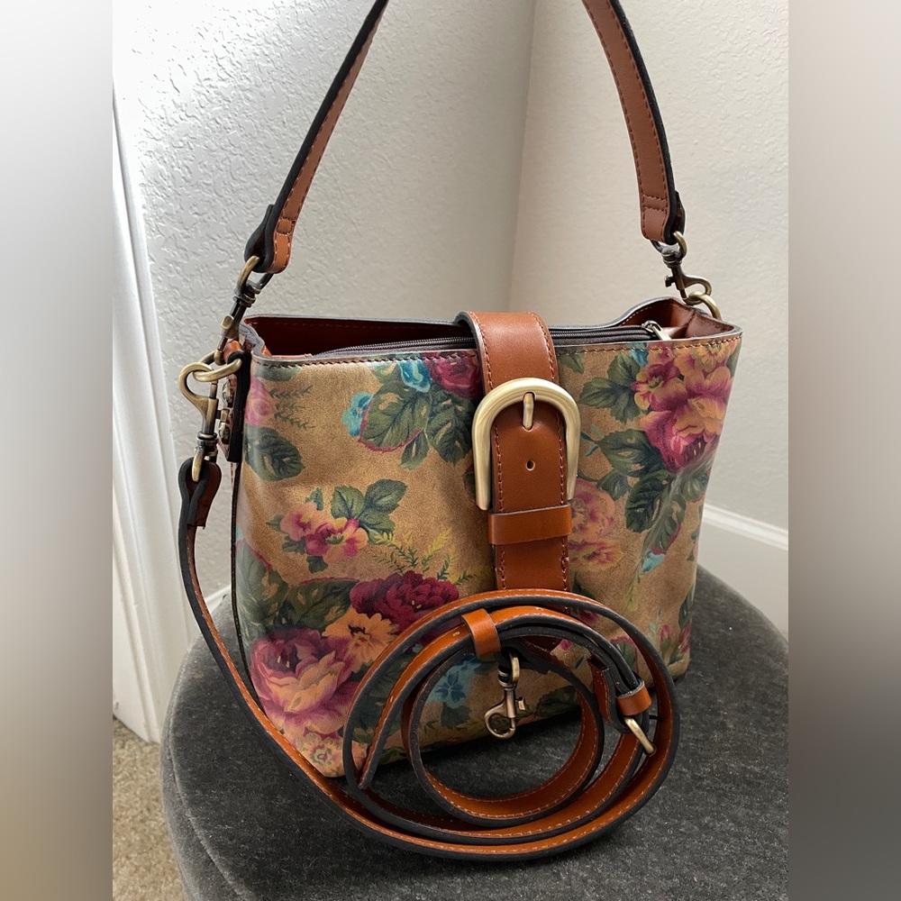 Floral Leather Crossbody Bucket Bag, Patricia Nash